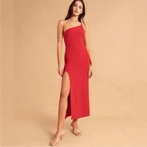 Abercrombie & Fitch One-Shoulder Red Asymmetrical Maxi Dress